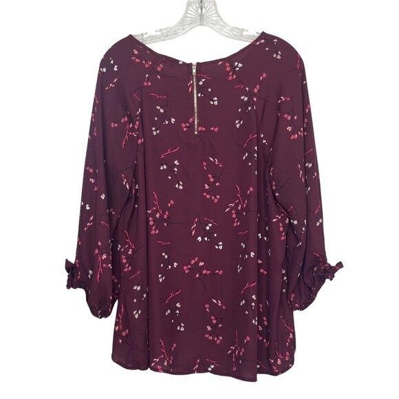 Papermoon Blouse Shirt Womens XXL Burgundy Floral Print - Picture 2 of 9